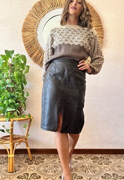 1970's vintage chocolate brown leather skirt