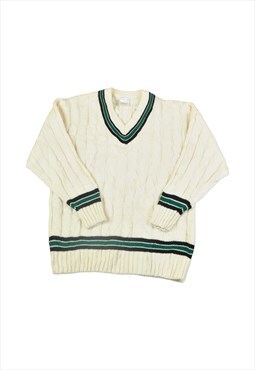Vintage Knitted Cricket Jersey Cable Knit White Large