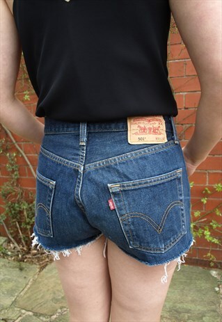 LEVI'S 501 DENIM SHORTS IN VINTAGE HIGH WAISTED DARK BLUE