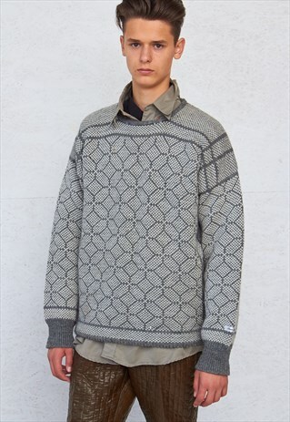 VINTAGE GREY ROUND NECK WOOL KNIT JUMPER
