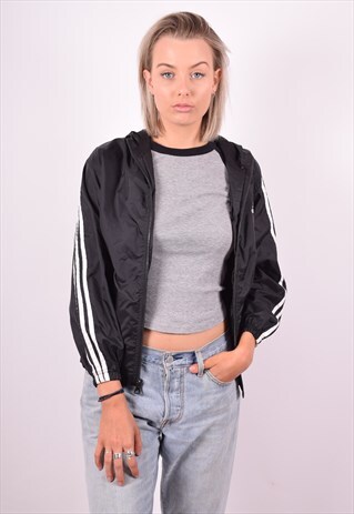 ADIDAS WOMENS VINTAGE RAIN JACKET MEDIUM BLACK 90'S