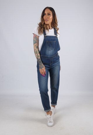 VINTAGE DENIM DUNGAREES TAPERED LEG UK 8 XS (CK4B)