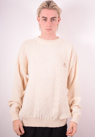 BURBERRY MENS VINTAGE JUMPER SWEATER XL OFF WHITE 90S