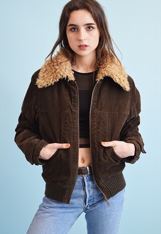90'S RETRO CORDUROY FAUX FUR SHERPA JACKET TOP