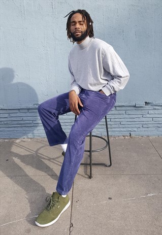 90S SKATER BLUE WIDE WALE CORDUROY CROPPED TROUSERS 32