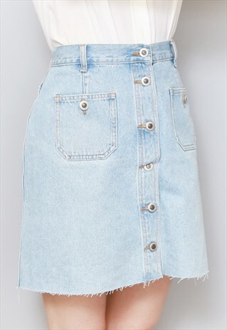 VINTAGE 1990'S LIGHT WASH MINI BUTTON FRONT SKIRT
