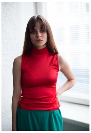 VINTAGE 80'S RED SLEEVELESS TURTLE NECK TOP