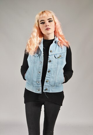 VINTAGE LEE SLEEVELESS LIGHT BLUE DENIM JACKET