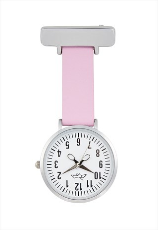 ANNIE APPLE PINK LEATHER AND SILVER NURSE FOB WATCH LADIES