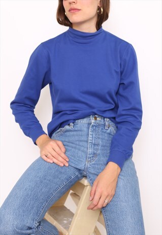 VINTAGE 90S BLUE POLO HIGH TURTLE ROLL NECK TOP