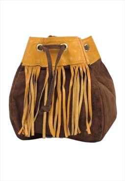 Vintage 70s Suede Bag Western Hippie Boho Fringe Bucket 