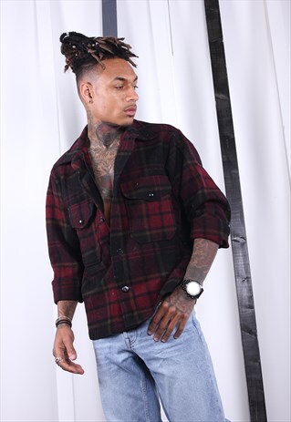 VINTAGE 50S PENDLETON MAROON CHECK PLAID/ WOOL JACKET