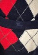 VINTAGE BURBERRY CARDIGAN IN NAVY BLUE WITH RED RHOMBUSES 