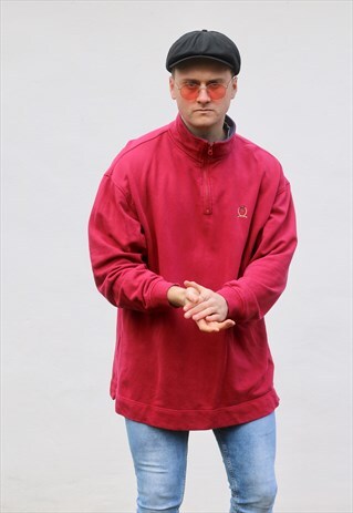 TOMMY HILFIGER 1/4 ZIP CRIMSON RED SWEATSHIRT