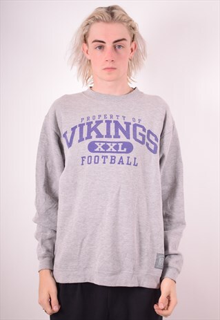 NFL MENS VINTAGE VIKINGS SWEATSHIRT JUMPER MEDIUM GREY 90S