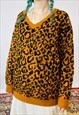 VINTAGE CHUNKY KNITTED 90S GRUNGE LEOPARD PRINT JUMPER