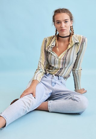 90'S RETRO STRIPED CORRUGATED SHEER TEEN TOP