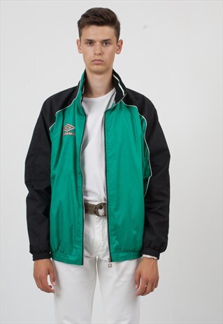 VINTAGE GREEN BLACK UMBRO ZIP TRACK JACKET