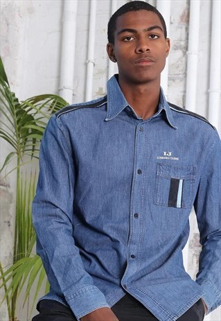 VINTAGE ICEBERG LOGO SHIRT BLUE BLACK