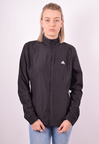 ADIDAS WOMENS VINTAGE TRACKSUIT TOP JACKET LARGE BLACK 90S