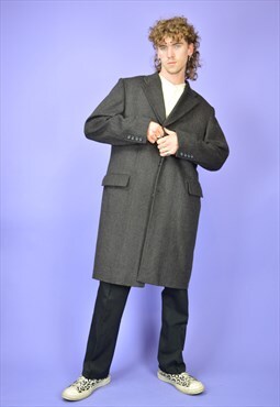 Vintage dark grey checkered classic 80's wool coat