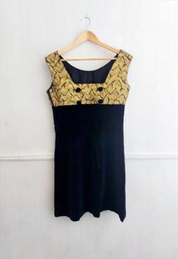 Vintage 1960s Revival Gold & Black Velour Mini dress