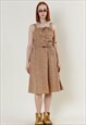 VINTAGE 70S COTTAGE STRAPPY DITSY PLEATED MINI BROWN DRESS S