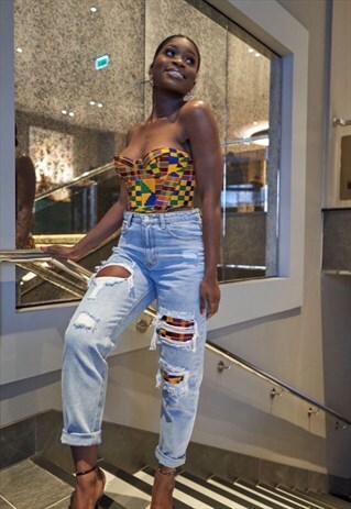 AFRICAN AZTEC KENTE PRINT WAX CORSET CROP TOP BUSTIER