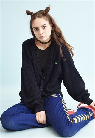 90'S RETRO LACOSTE OVERSIZED NAVY GRANDADS KNIT CARDIGAN