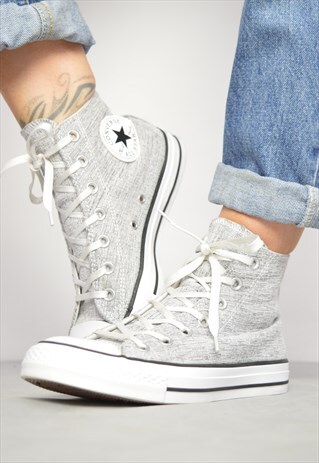 VINTAGE 90S CONVERSE GREY & METALLIC SILVER HI-TOPS RETRO