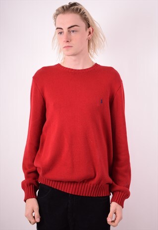POLO RALPH LAUREN MENS VINTAGE JUMPER SWEATER LARGE RED 90S