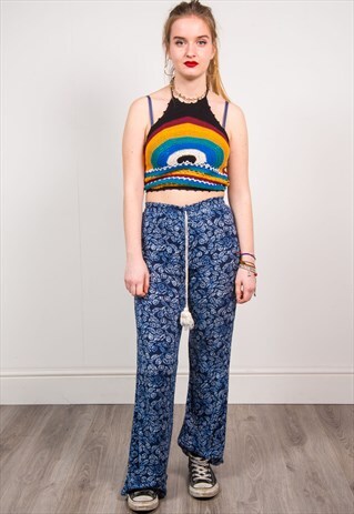 VINTAGE 90'S BLUE FLORAL PATTERN SUMMER TROUSERS