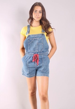 VINTAGE 90S SHORT DUNGAREES IN BLUE WASH DENIM