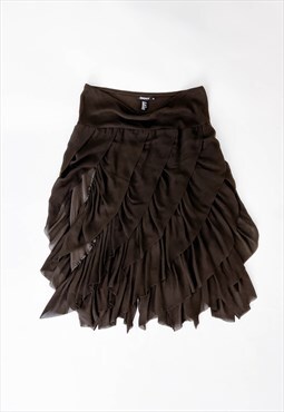 Vintage Y2k DKNY Midi Pleated Petal Brown Silk Skirt XL