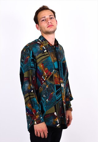 VINTAGE 90S COLOURFUL ABSTRACT LONG SLEEVE SHIRT
