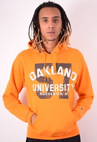 CHAMPION MENS VINTAGE HOODIE SWEATER SMALL ORANGE 90S