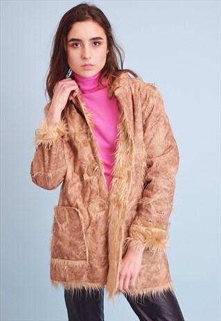 90'S RETRO FAUX FUR DETAILING SHEARLING SHERPA COAT