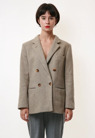 80S VINTAGE CHECK WOOL LINED BLAZER BUTTONS UP JACKET 1916