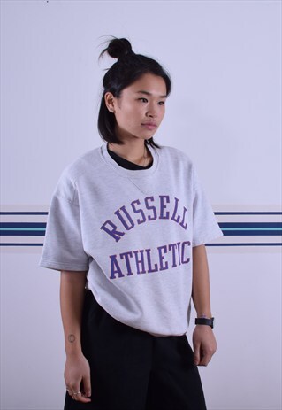 GREY RUSSELL ATHLETIC SHORT SLEEVED SWEATSHIRT