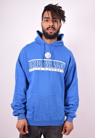 CHAMPION MENS VINTAGE HOODIE JUMPER LARGE BLUE 90'S
