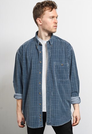 VINTAGE CORDUROY CORD SHIRT BLUE