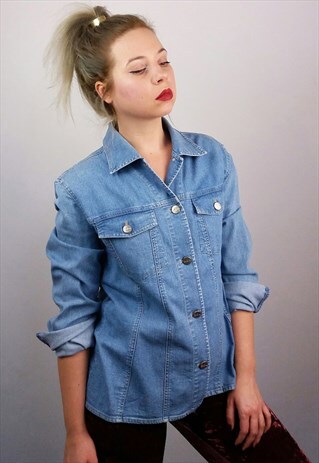 VINTAGE 90'S BETTY BARCLAY LIGHT STRETCH DENIM SHIRT /JACKET