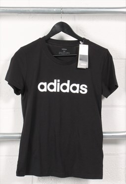 Vintage Adidas T-Shirt in Black Crewneck Logo Tee Medium