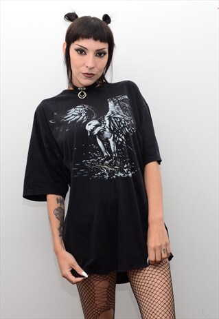 Y2K RETRO GRUNGE HAWK ANIMAL PRINT OVERSIZED TEE