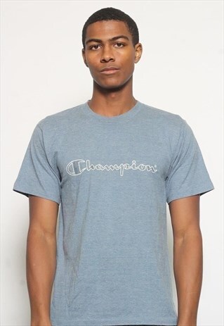 VINTAGE CHAMPION PRINT LOGO T-SHIRT BLUE
