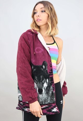 VINTAGE OVERSIZED PATTERNED TEDDY LINED FLEECE HOOD