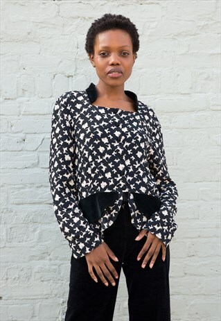 1980S VINTAGE NOVELTY PRINT BLOUSE