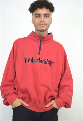 VINTAGE 90S TIMBERLAND RED 3/4 ZIP SWEATER