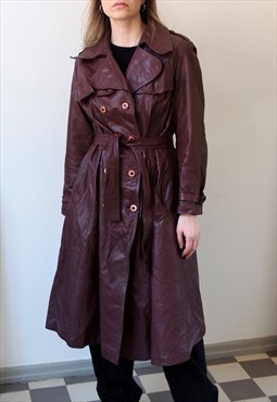 Vintage Burgundy Leather Trench Coat