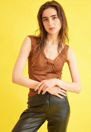 90'S RETRO RIBBED KNIT KNOT MINIMALIST TOP